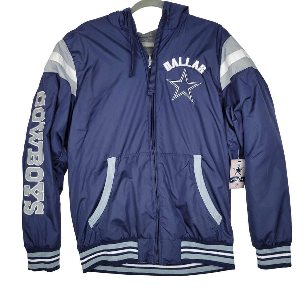 Dallas Cowboys Reversible Hooded Jacket L NFL‎ G-III Full Zip Navy Gray NWT NEW